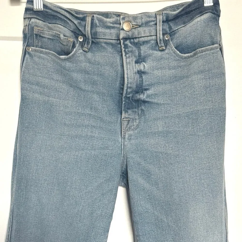 Good American Medium Wash Distressed Straight Leg Blue Jeans GSTL67T - 4/27